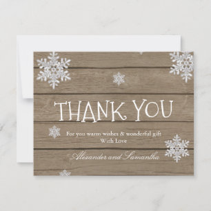 Rustic Wood Winter Snowflake Thank You Card