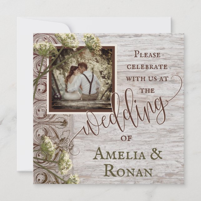 Rustic Wood with Burlap Wedding Invitation (Front)