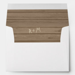 Rustic Wood With Carved Initials For Save The Date Envelope