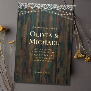 Rustic Wood with Gold Foil Words Lace Lights