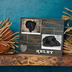 Rustic Wood with Heart Pet Dog 2 Photo Collage Plaque