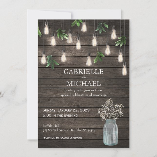 Rustic Wood with Lights Wedding Invitation (Front)