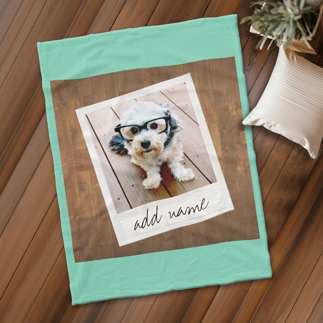 Rustic Wood with Square Photo Frame Fleece Blanket (Personalized fleece blanket with a photo and a monogram)