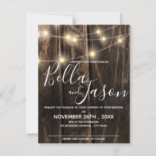 Rustic Wood With String Lights Wedding Invitation