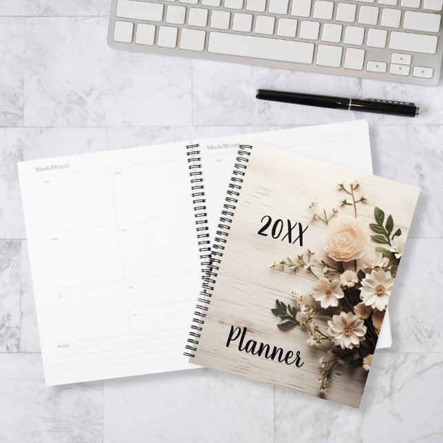 Rustic Wood with White Elegant Flowers Planner (Creator Uploaded)