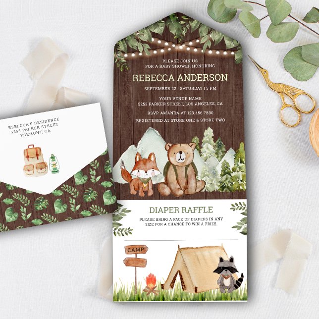 Rustic Wood Woodland Animals Camping Baby Shower All In One Invitation (Creator Uploaded)