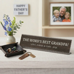 Rustic Wood World's Best Grandpa Custom Desk Name Plate