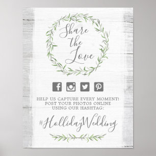 Rustic Wood & Wreath Wedding Hashtag Photo Sign