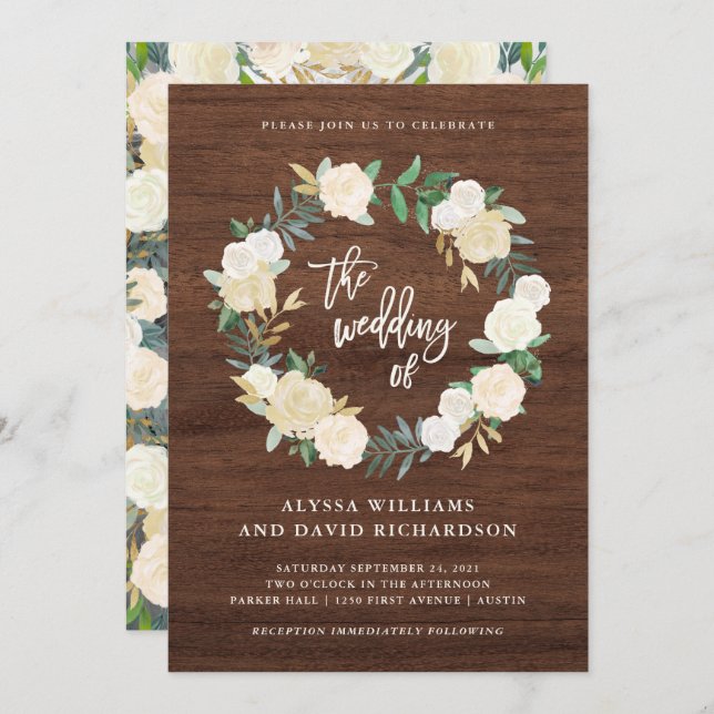 Rustic Wood | Wreath Wedding with Photo Back Invitation (Front/Back)