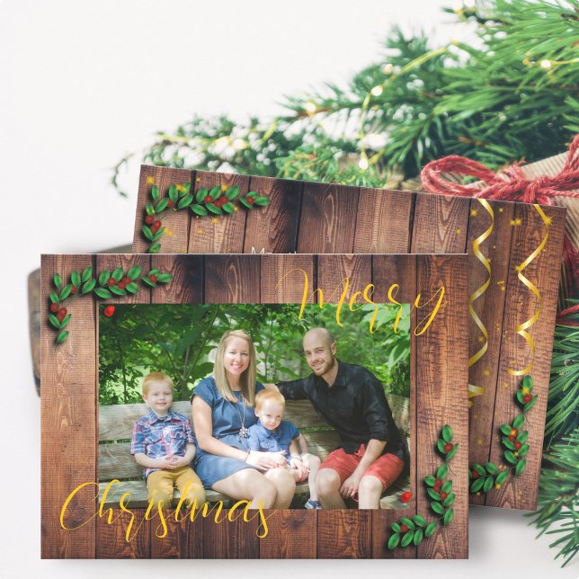 Rustic Wood Xmas Family Photo  Holiday Card (Creator Uploaded)