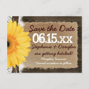 Rustic Wood Yellow Daisy Save the Date Postcards