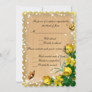 Rustic Wood Yellow Floral Butterfly Response Invitation