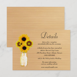 Rustic Wood Yellow Floral Mason Jar Wedding Detail Enclosure Card
