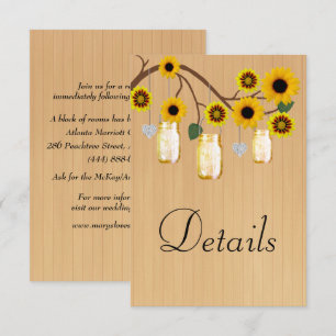 Rustic Wood Yellow Floral Mason Jars Details Enclosure Card