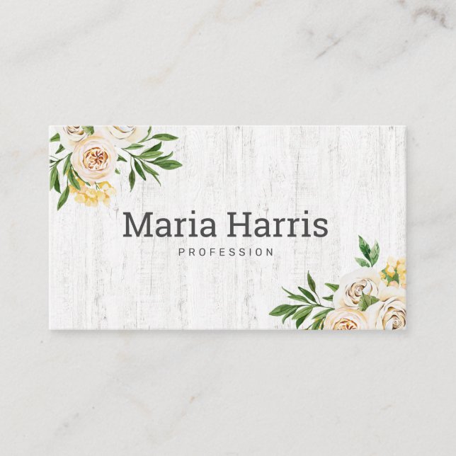 Rustic Wood Yellow Flowers Simple Professional  Business Card (Front)
