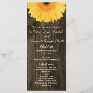 Rustic Wood Yellow Gerber Daisy Wedding Programs