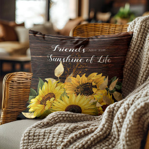 Rustic Wood Yellow Sunflowers Friends Sunshine Cushion