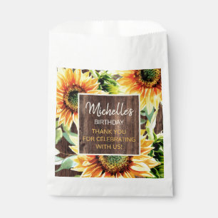 Rustic Wood Yellow Sunflowers Thank You Favour Bag