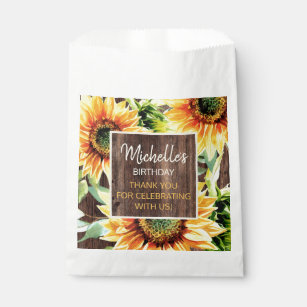 Rustic Wood Yellow Sunflowers Thank You Favour Bag