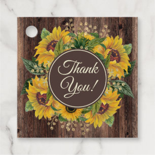 Rustic Wood Yellow Sunflowers Thank You Favour Tags