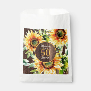 Rustic Wood Yellow Sunflowers Women's Birthday Favour Bag