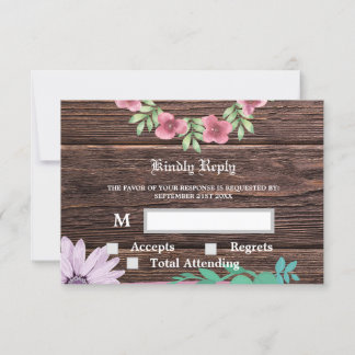 Rustic wooden and floral RSVP & Response Card