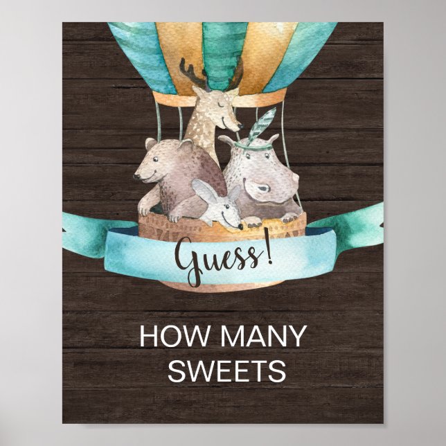 Rustic Wooden | Animals How Many Sweets Game Poster (Front)