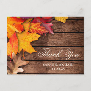 Rustic Wooden Autumn Maple Thanksgiving Thank You Postcard
