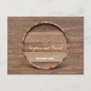 Rustic Wooden Barrel Wedding Carved SAVE THE DATE Announcement Postcard