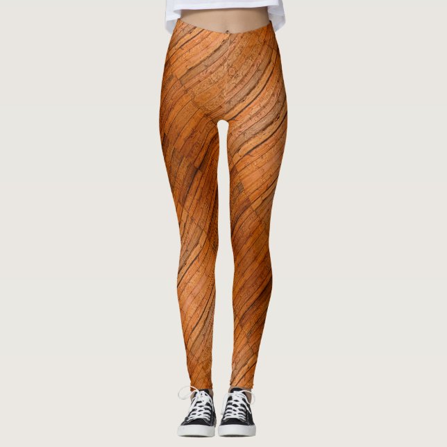 Rustic Wooden Boards Photo-sampled Art Leggings (Front)