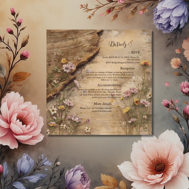 Rustic Wooden Bohemian Floral Wedding  Enclosure C Card (Creator Uploaded)