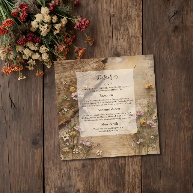 Rustic Wooden Bohemian Floral Wedding  Enclosure Card (Creator Uploaded)