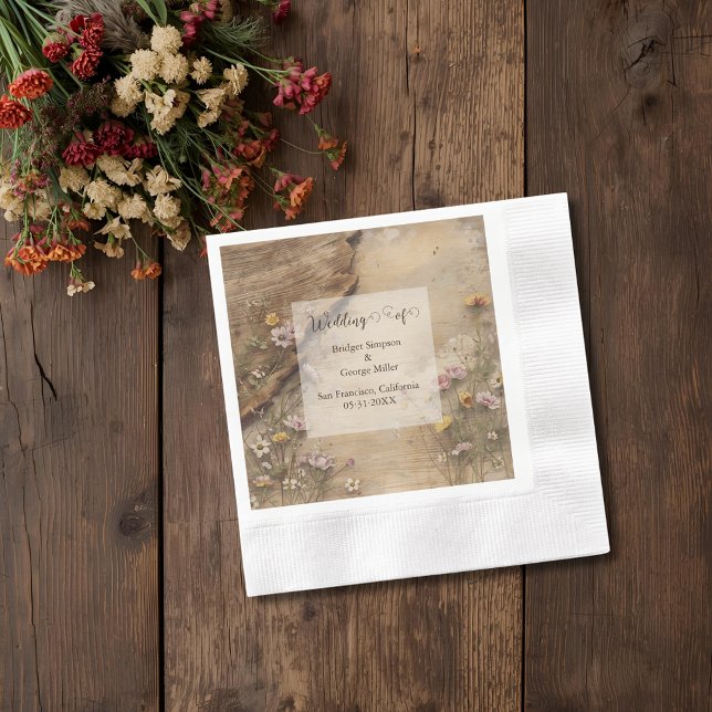 Rustic Wooden Bohemian Floral Wedding  Napkin (Creator Uploaded)