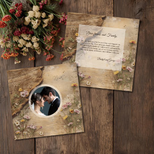 Rustic Wooden Bohemian Floral Wedding photo Thank You Card