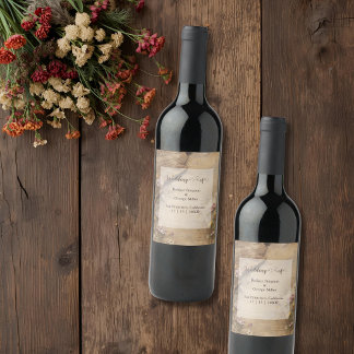Rustic Wooden Bohemian Floral Wedding  Wine Label
