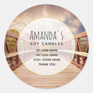 Rustic Wooden Bridge in the Country Business Classic Round Sticker