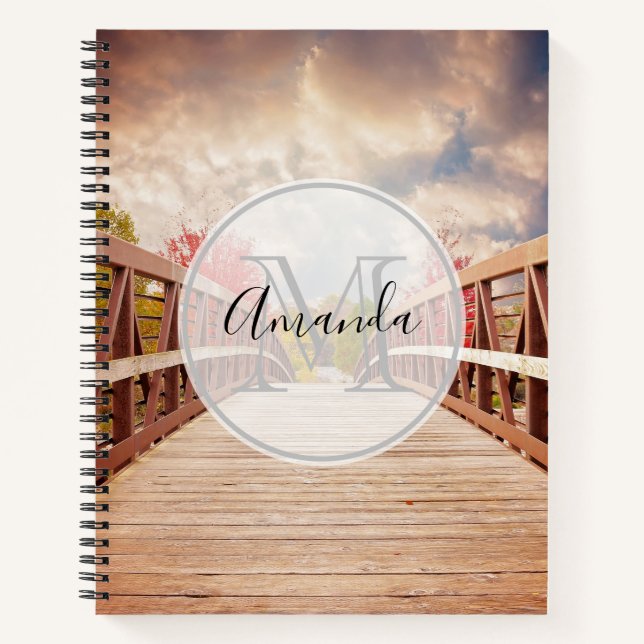 Rustic Wooden Bridge in the Country Monogram Notebook (Front)