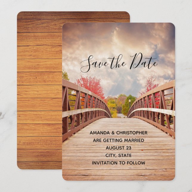 Rustic Wooden Bridge in the Country Wedding Save The Date (Front/Back)