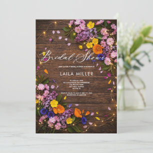 Rustic Wooden colourful flowers bridal shower Invitation
