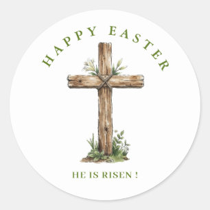 Rustic Wooden cross  He is Risen Label / Seal