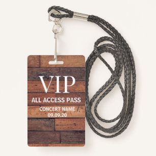Rustic Wooden Custom Name VIP All Access Pass ID Badge