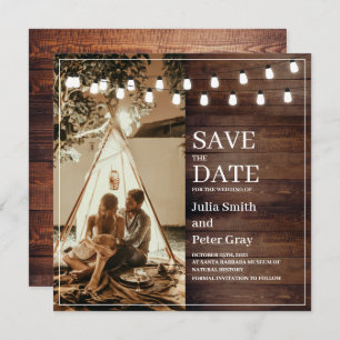 Rustic Wooden Custom Photo Square Save The Date Invitation