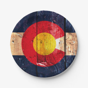 Rustic wooden Denver Colorado skyline paper plates