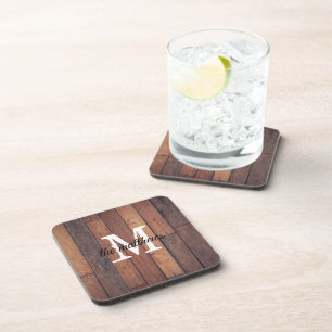 Rustic Wooden Farmhouse Country Monogrammed Name Coaster
