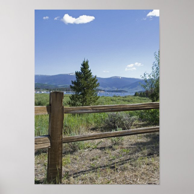 Rustic Wooden Fence and Mountains Poster (Front)