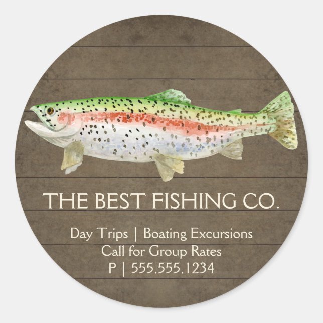 Rustic Wooden Fishing Guide Lake Charter Boat Classic Round Sticker (Front)