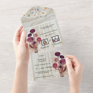 Rustic wooden floral  all in one invitation