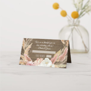 Rustic Wooden Floral Pampas Grass Tent Place Cards