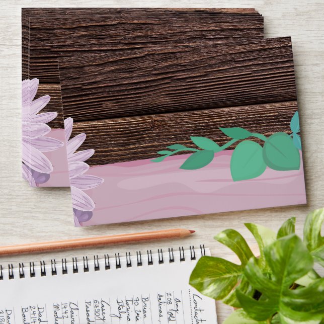 rustic wooden floral wedding card envelope (Stacked)