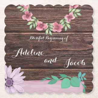 Rustic wooden floral wedding coaster